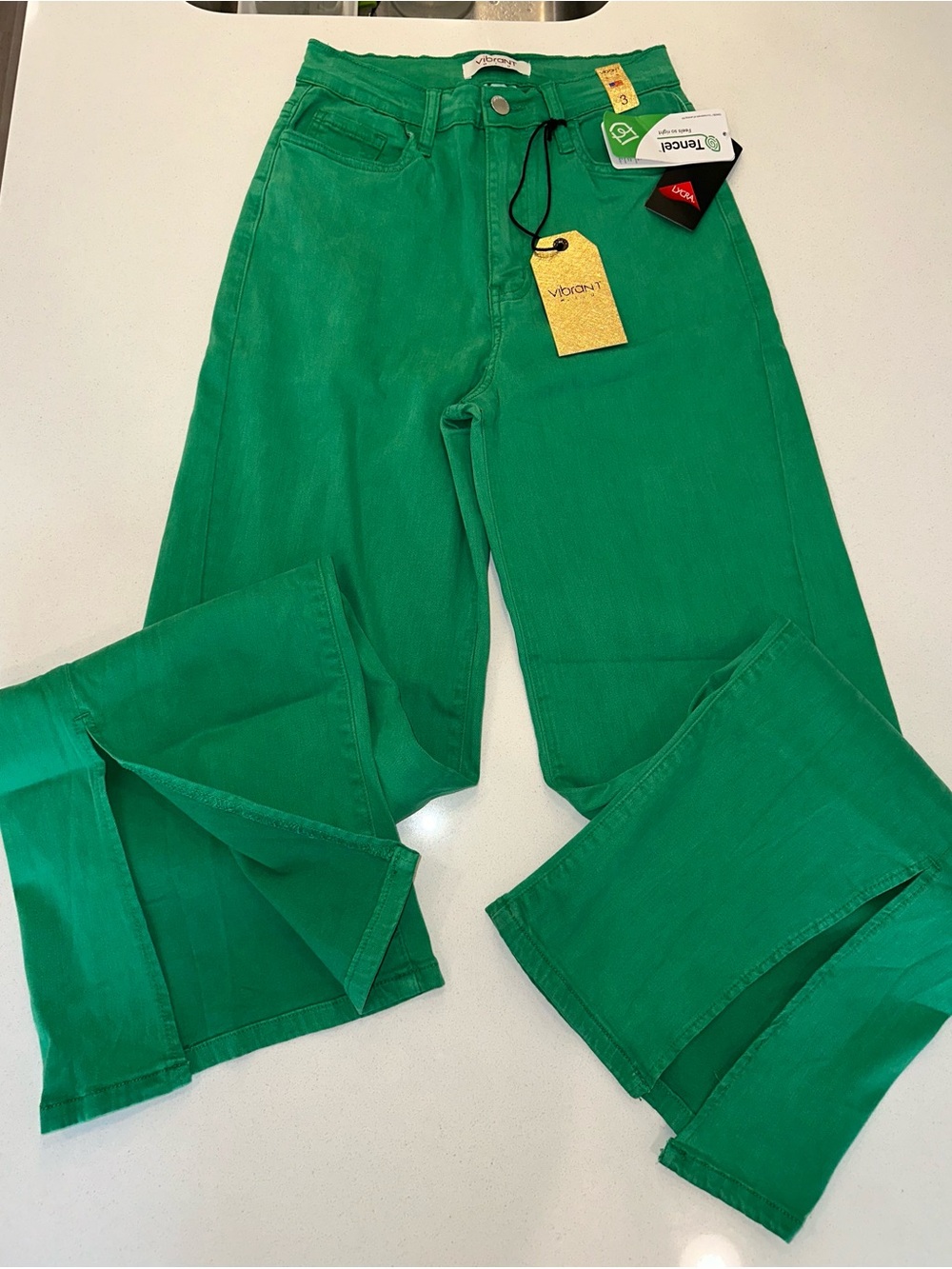 Vibrant Kelly Green Mid-Rise Pants